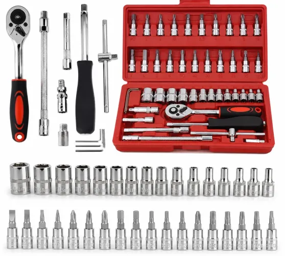 Kit de Ferramentas 46 Peças com Maleta | Jogo de Soquetes e Chave Catraca