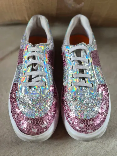 Tenis bibi lantejoulas rosa e prata tam 32