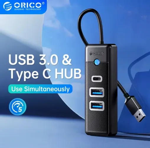 Hub USB 3.0 + USB-C Orico | 3 Portas | Compacto e Rápido