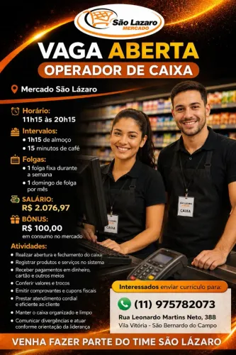 Vaga para Operador de Caixa