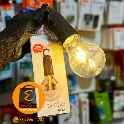 Lâmpada Recarregável por cabo TIPO-C ou Solar, 3 Níveis de Iluminação branco quente