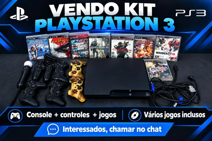 KIT PlayStation 3 Slim com 8 Jogos