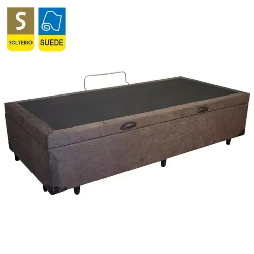 Base Baú de Solteiro no Suede Marrom