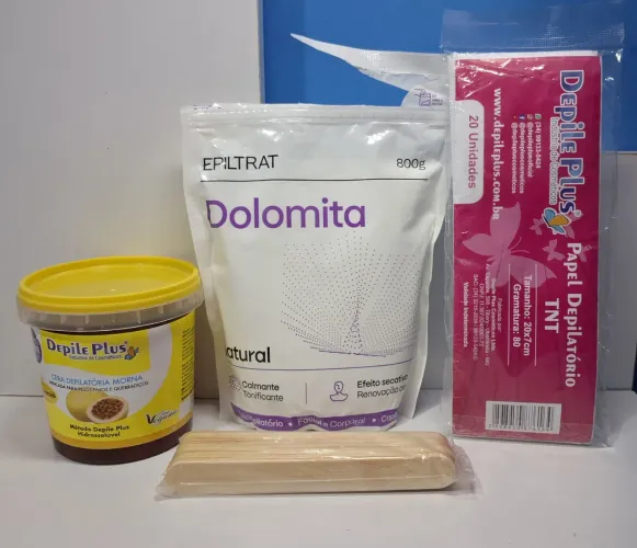 Kit Depilação Completo (Cera 600g + Dolomita + Acessórios) - Quase Intacto