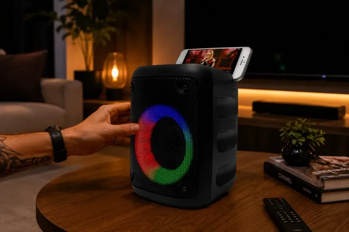 Caixa Caixinha De Som Bluetooth Portátil Com Led Rgb Rádio Fm P2 Auxiliar Usb