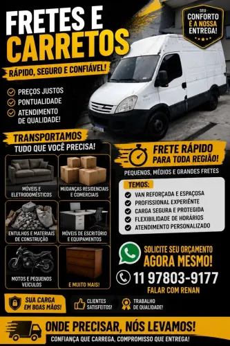 Fretes, corretos e mudanças. Jabaquara, abc, litoral, interior e grande São Paulo