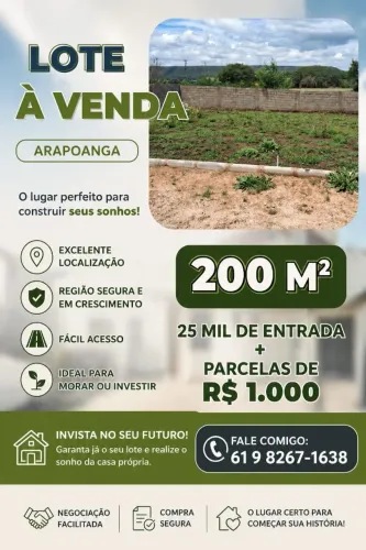 VENDO LOTE NO ARAPOANGA- PLANALTINA DF