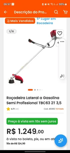 Rocadeira lateral a gasolina semi profissional tbc63 2t 3.5