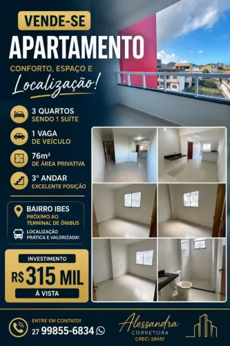Ibes Aptos 3 quartos próximo ao terminal de ônibus 315 mil reais