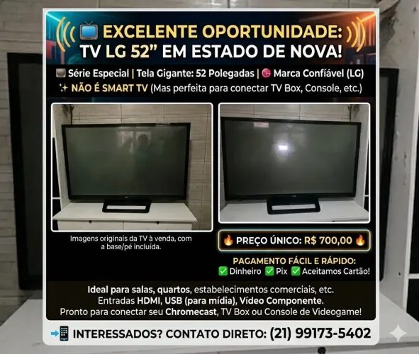 TV, LG, 52 polegadas. Não é smart 
