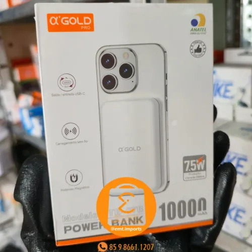 Power Bank Magnético Indução 10000mAh Carregador sem fio Turbo 7.5w A'Gold
