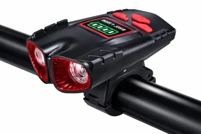 Farol de Bike Leds Potente Luatek LK-045A com Buzina e Medidor de Bateria