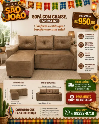 SOFÁ COM CHAISE ESPUMA D28