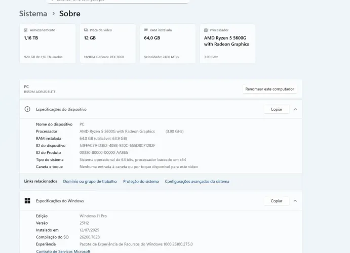 PC Gamer completo 3060 e Ryzen 5600G
