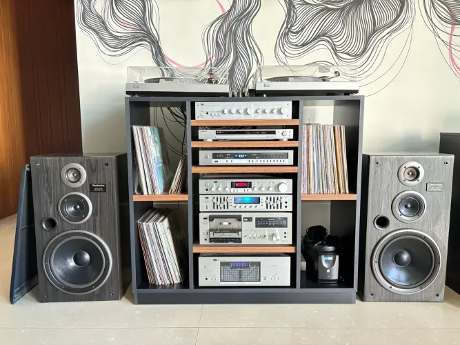Aparelho som vintage Sansui/Technics 2 toca-discos e mixer 