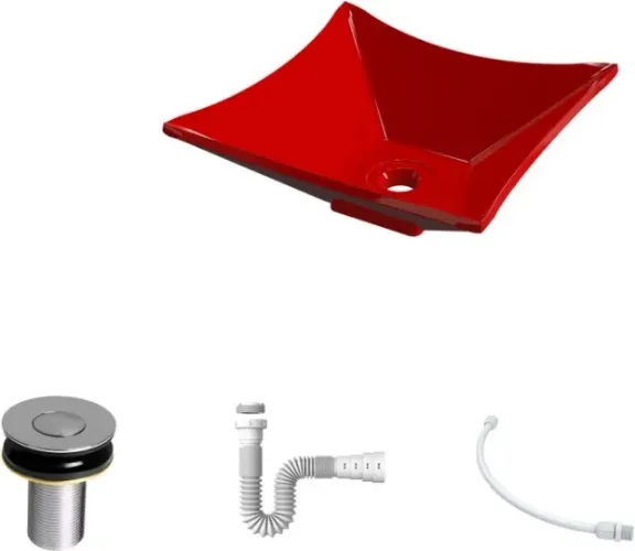 Kit Cuba L30 C/Válvula Click 1''B (2,6cm) + Sifão Pvc + Flexível Vermelho