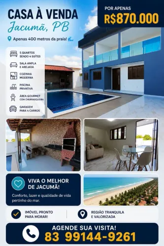 CASA EM JACUMÃ 400m DA PRAIA