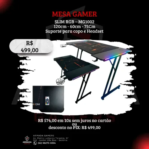 MESA GAMER RGB HAYON SLIM - Nova na caixa