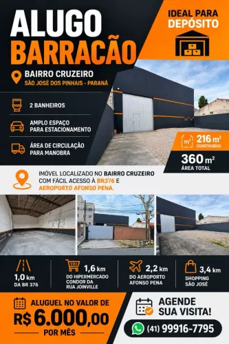 Alugo barracão no bairro Jardim Cruzeiro