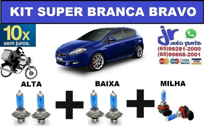 Kit de Lâmpadas Super Branca Bravo 8500K Efeito Xênon