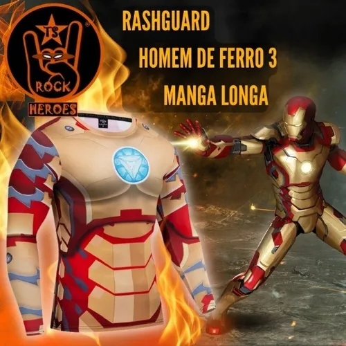 Camisa de Compressão Homem de Ferro 3 Traje Armadura Mark 42 Rashguard Elastano Manga Long