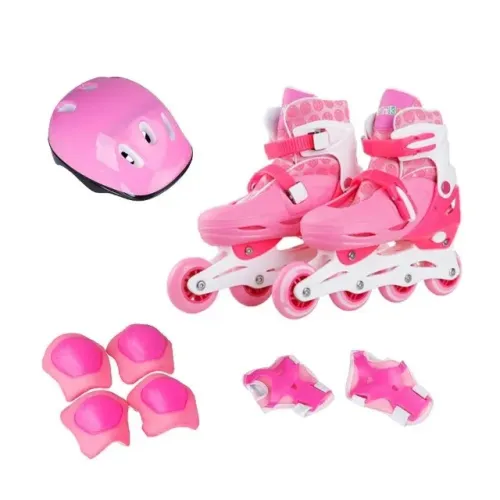 Patins infantil Inline com Kit Proteção regulável de 32 a 35