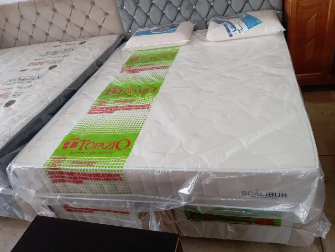 Cama, conjunto Box Casal Queen Topazio - Novo