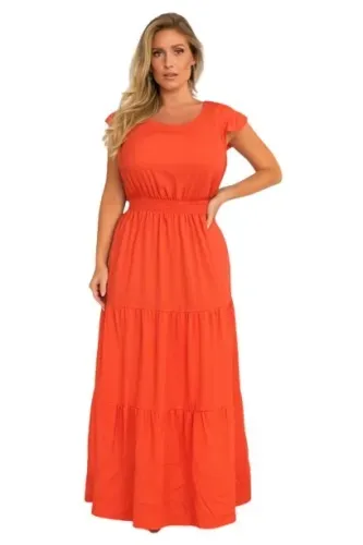 Vestido Longo Femininas Viscose Na Canela Liso Com Elástico Sem Forro