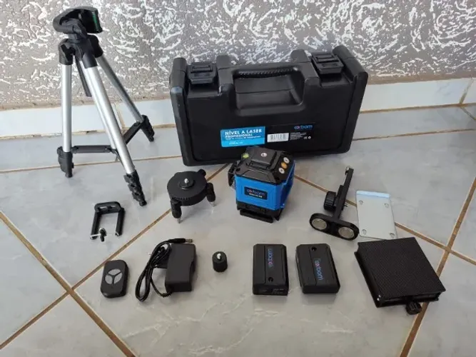 Nível A Laser Verde 12 Linhas Esquadro + Suporte + Tripé Recarregavel Profissional Prumo 2