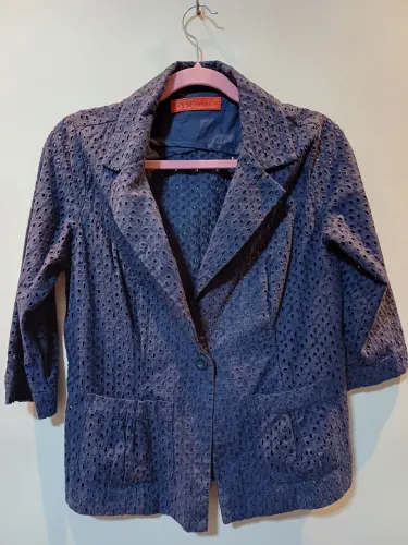 Blazer YSC laise de manga curta com bolsos frontais , azul. tam.42.