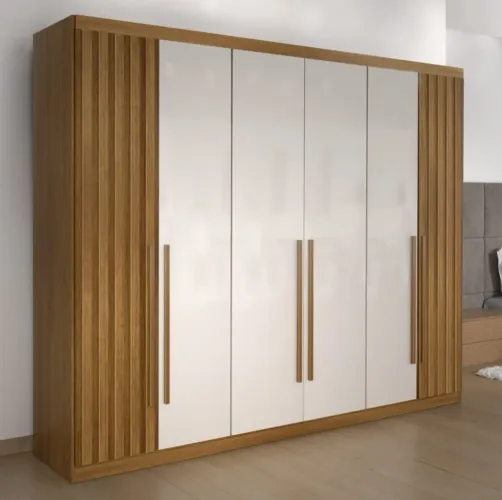 Guarda-Roupa 6 Portas Casal Branco e Madeira tt65