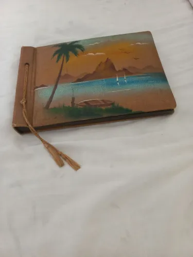 Álbum de fotos vintage com pintura tropical