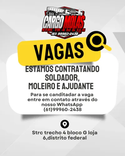 Vaga de emprego soldador,moleiro e ajudante