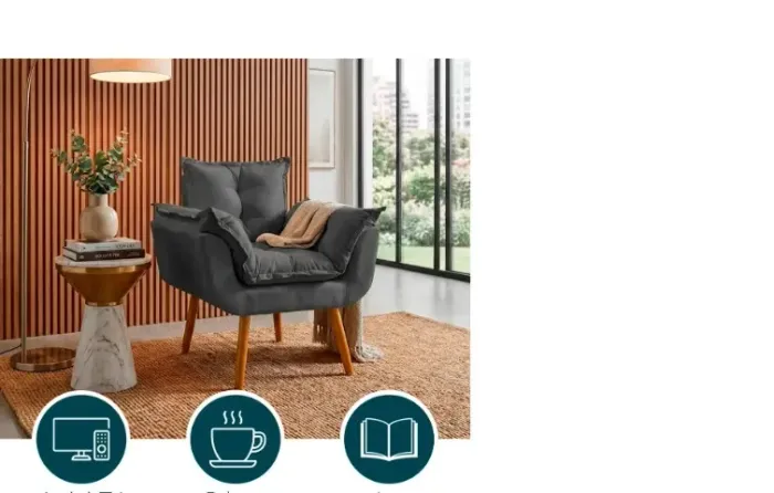 Poltrona Alice Confortável Sala Hall Tecido Suede Preta (Nunca Usada)