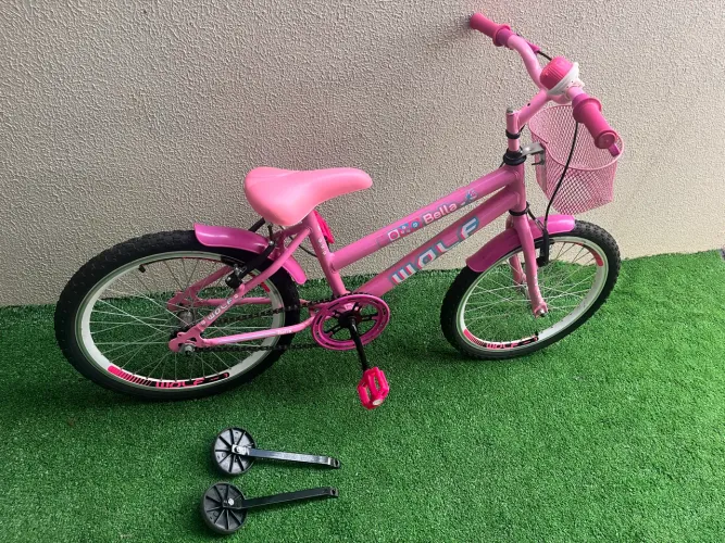 ? Bicicleta Infantil Wolf Bella Aro 20 Rosa (Com Cestinha e Rodinhas!)