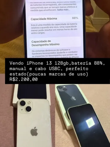 Promoção. Baixou o preço. Vendo Iphone 13 128GB - Bateria com 88% de Saude