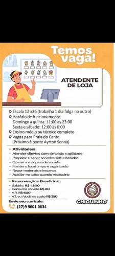 VAGAS DE EMPREGO EM JARDIM DA PENHA OU PRAIA DO CANTO 12X36