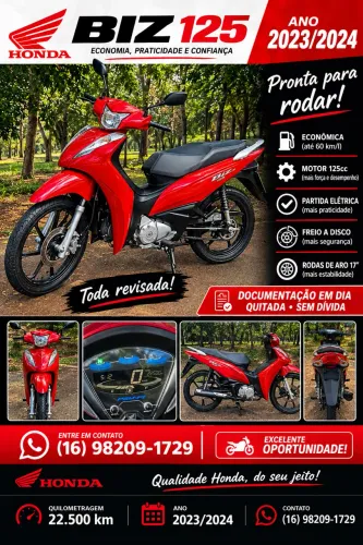 Honda Biz 125 2023/2024 - 22.500 km | Linda e Conservada!