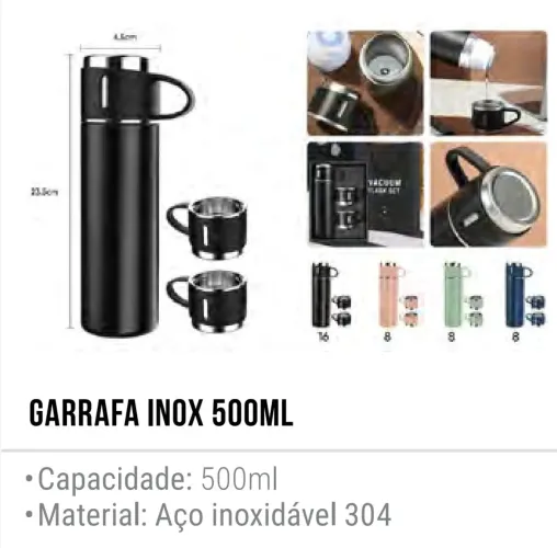 Kit Garrafa térmica +3 xícaras 