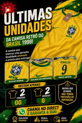 Camisa Retrô Brasil 1998 Ronaldo 9 | Qualidade Premium | Últimas Unidades