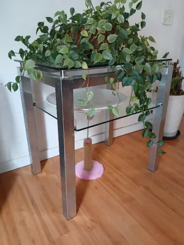 MESA CROMADA COM 2 TAMPOS DE VIDRO