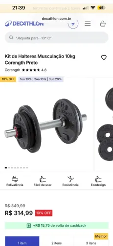 Kit de Halteres Musculação 10kg Corength Preto
