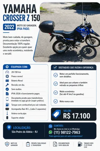 Yamaha Crosser Z 150 - 2022, IPVA ok
