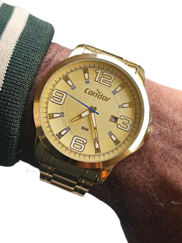 Relógio Condor CO2115KTJ Quartz Dourado Champagne Calendário