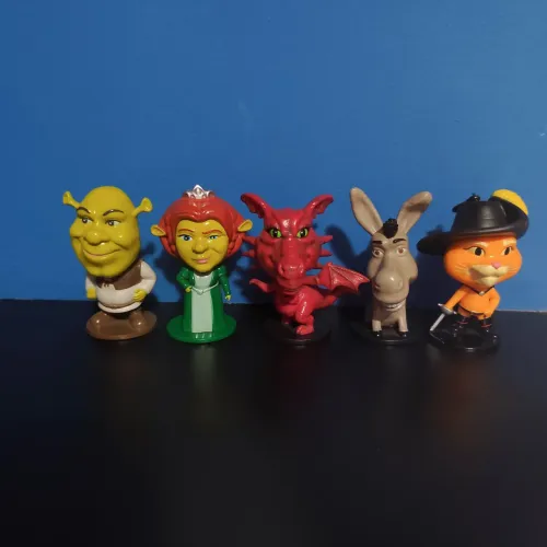 Coleção completa do Shrek bonecos chaveiros do Bobs. Burro, Fiona, Gato de botas, Dragão
