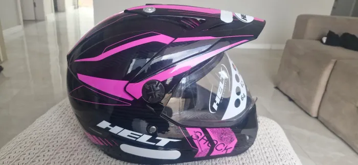 Capacete Helt Cross Vision Shock Preto/Rosa - Tamanho 58 (Novo/Nunca Usado)