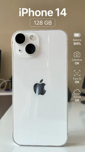 iPhone 14 Branco 128GB | Bateria 94% | Impecável | Americano eSIM