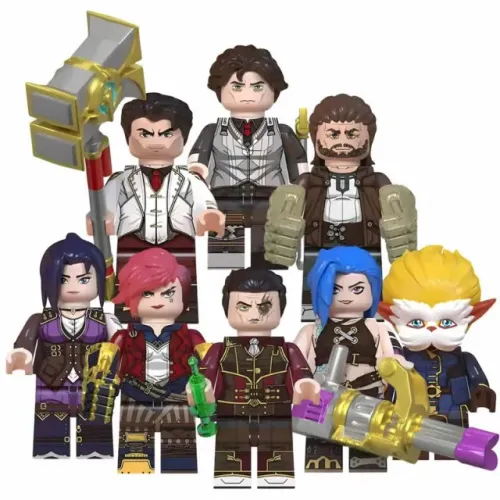 Coleção 8 bonecos Arcane tipo Lego Vi Jinx Caitlyn Silco Vander Viktor Jayce Heimerdinger
