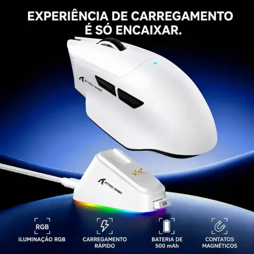 [PROMOÇÃO] Mouse Gamer Sem Fio Attack Shark V6 Leve 25000dpi Dock Rgb