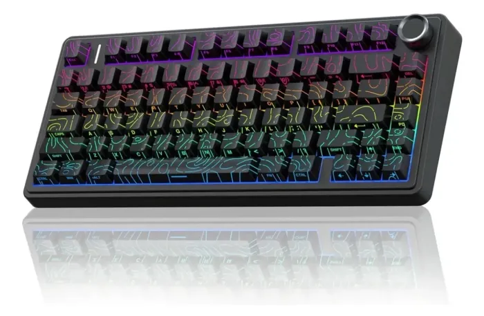 Teclado Mecânico Aula F75 Preto Contorno Gamer 75% Sem Fio Tri Mode 